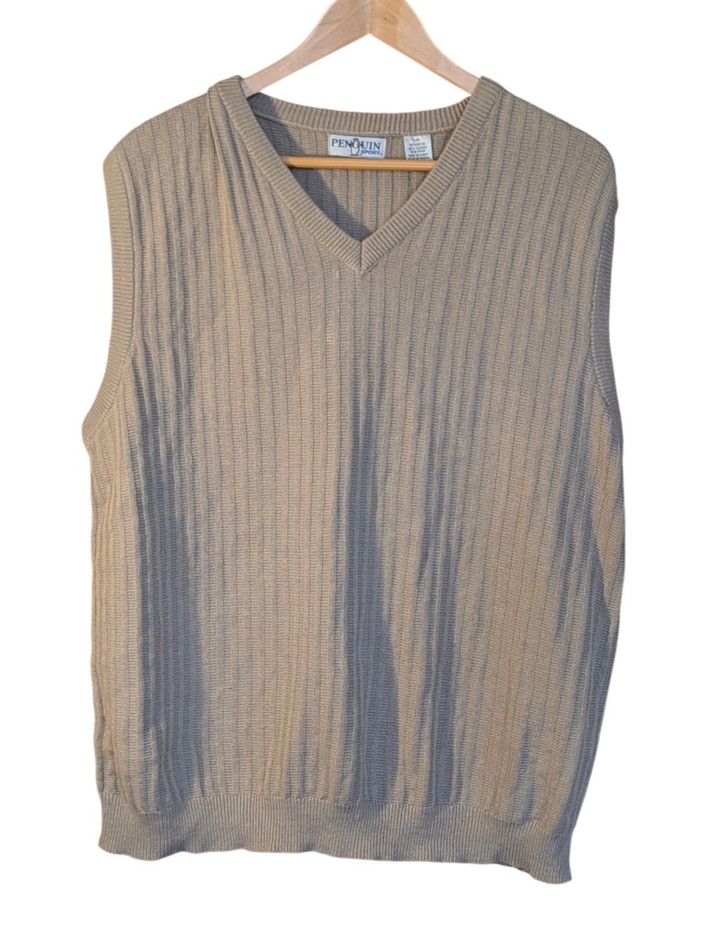 Penguin Sport Men's V-Neck Golf Sweater Vest L Ribbed Outdoor Tennis Preppy